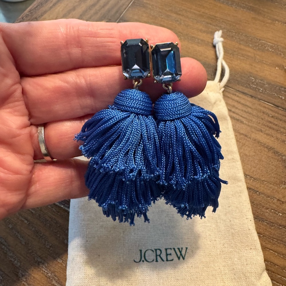J. Crew Royal Blue Statement Tassel Earrings